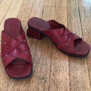 Vintage red Clarks slides